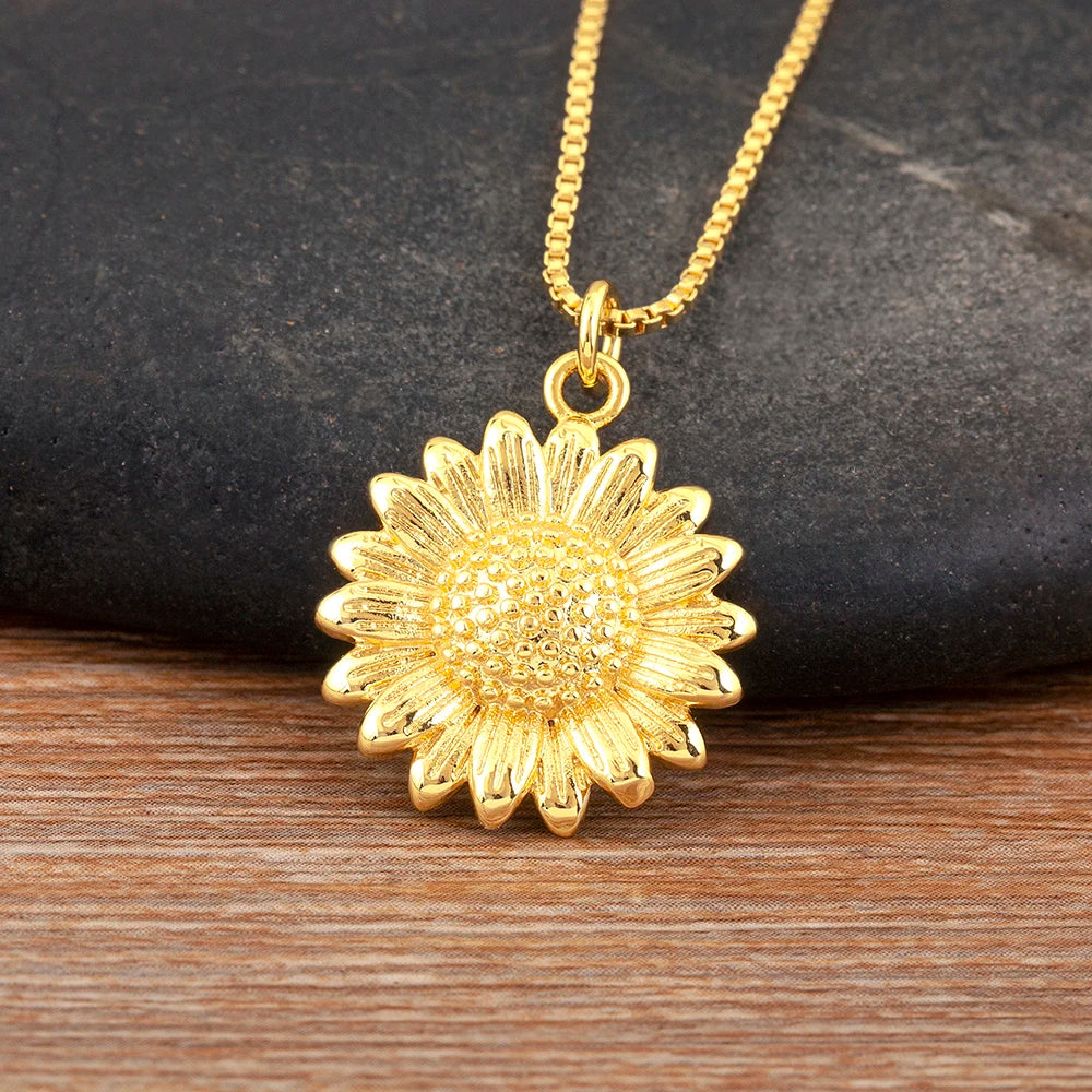 Sunflower Charm Pendant Necklace - Zircon Copper Fashion Jewelry