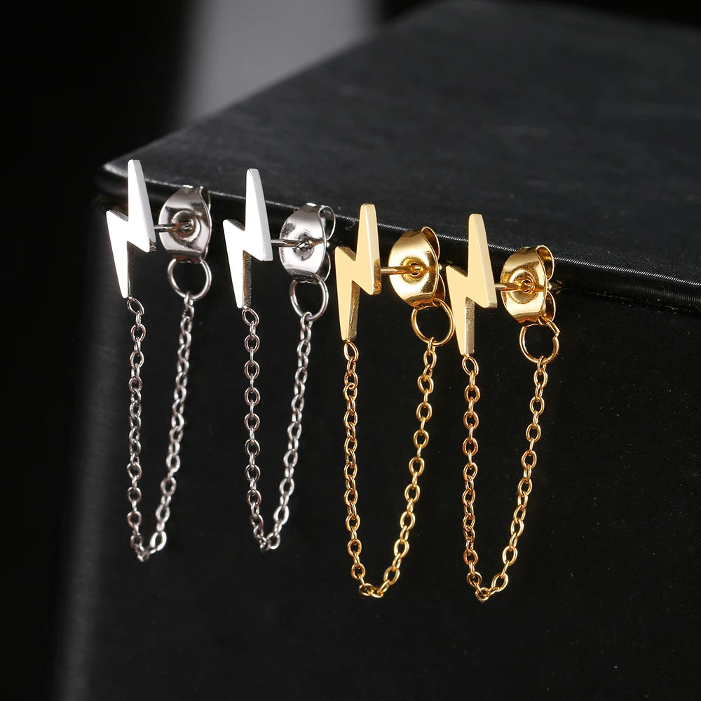 Stainless Steel Lightning Chain Earrings