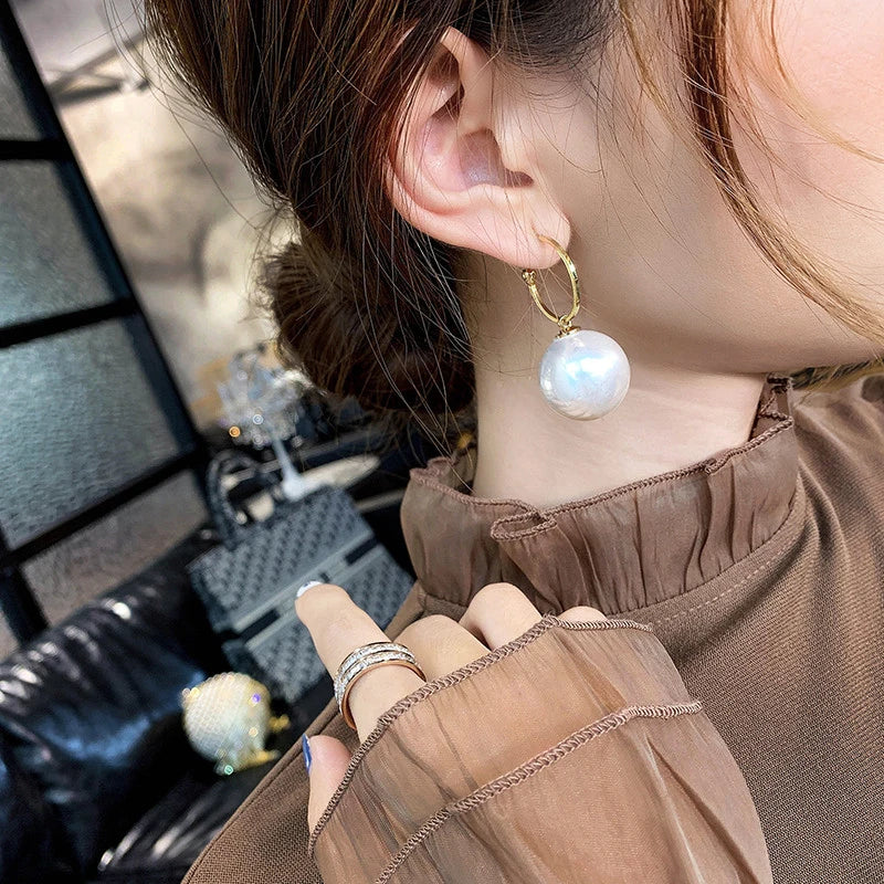 Korean Geometric Pearl Drop Earrings