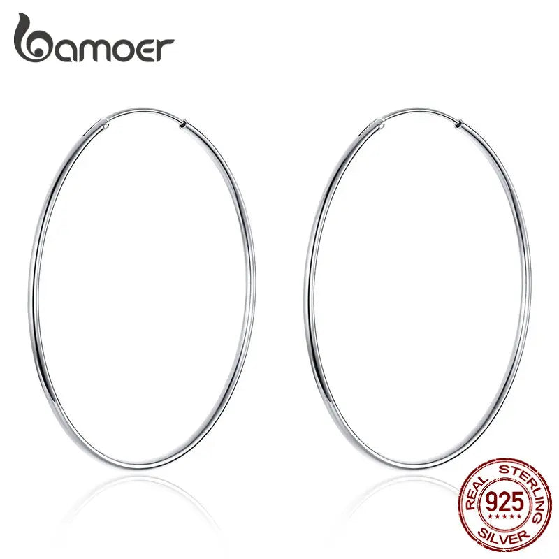 925 Sterling Silver Large Hoop Earrings - 30mm to 50mm