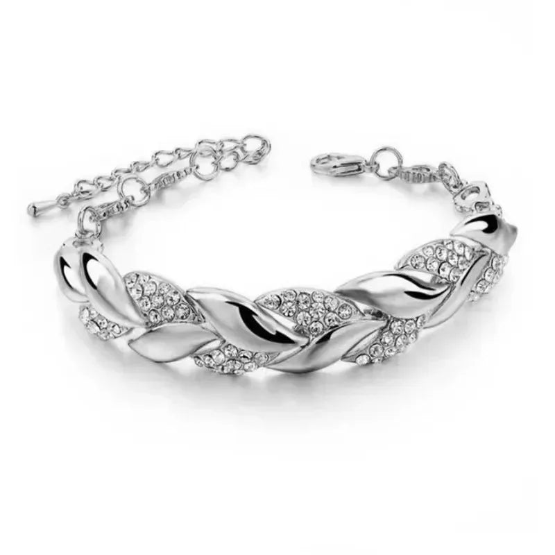 Crystal Braided Feather Charm Bracelet