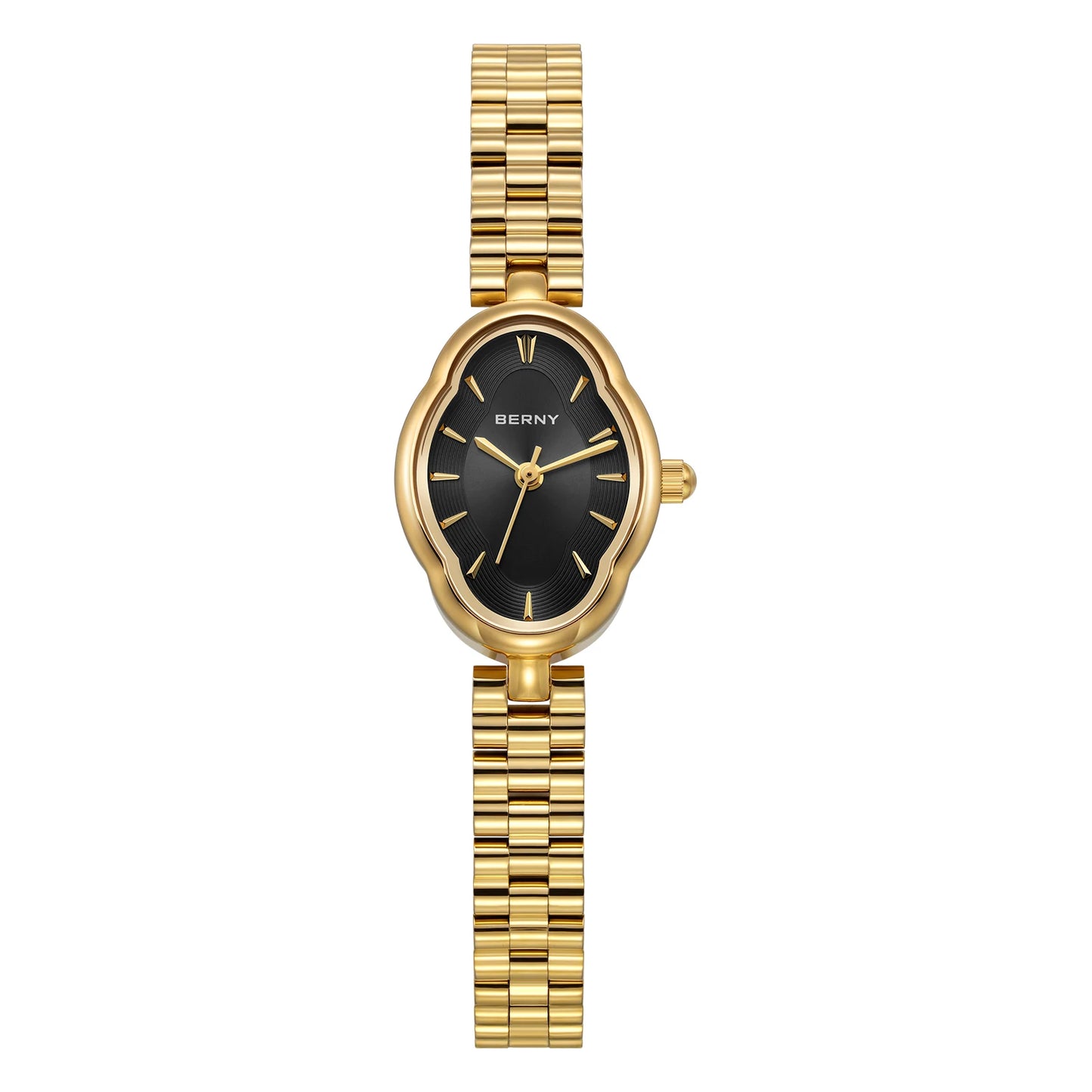 BERNY Gold Quartz Watch & Bracelet Set - Minimalist Ladies Wristwatch