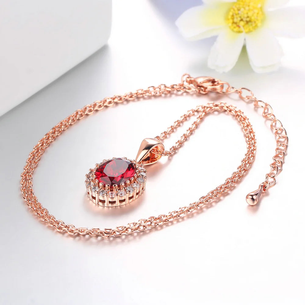 Rose Gold Green Crystal Pendant Necklace - Elegant Occasion Jewelry