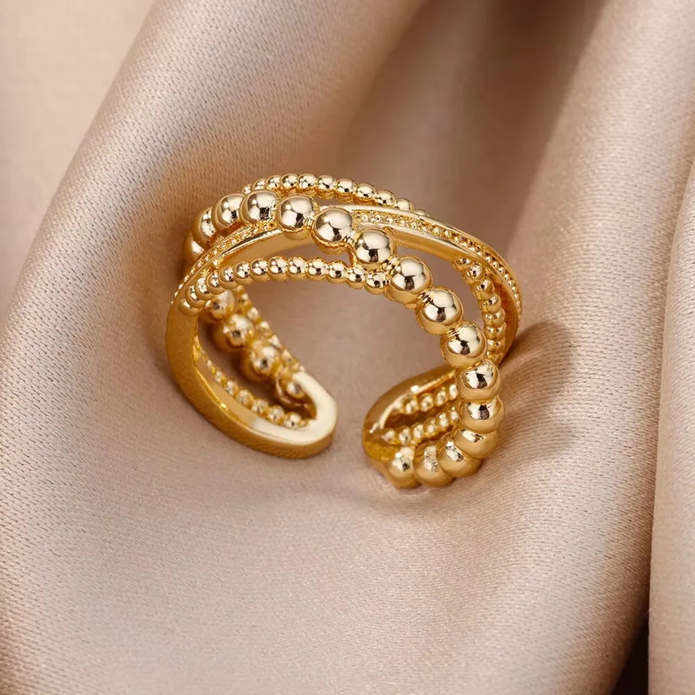 Gold Tone Zircon Geometric Open Ring
