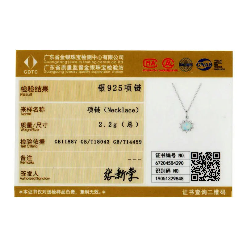 BAMOER 925 Sterling Silver White Opal Sun Necklace - Apollo Pendant