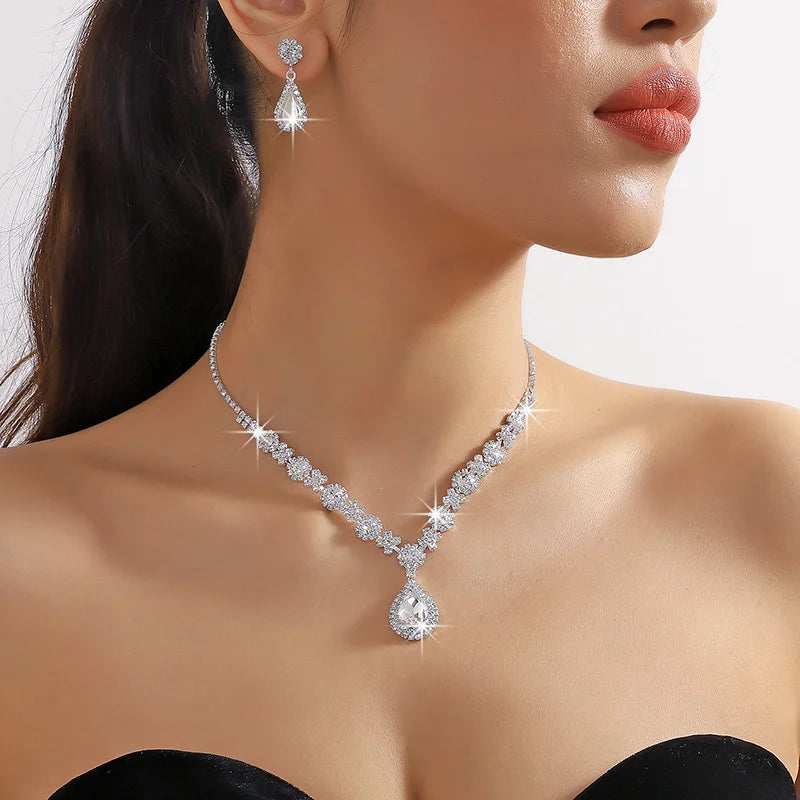 3-Piece Geometric Droplet Jewelry Set - Necklace & Earrings