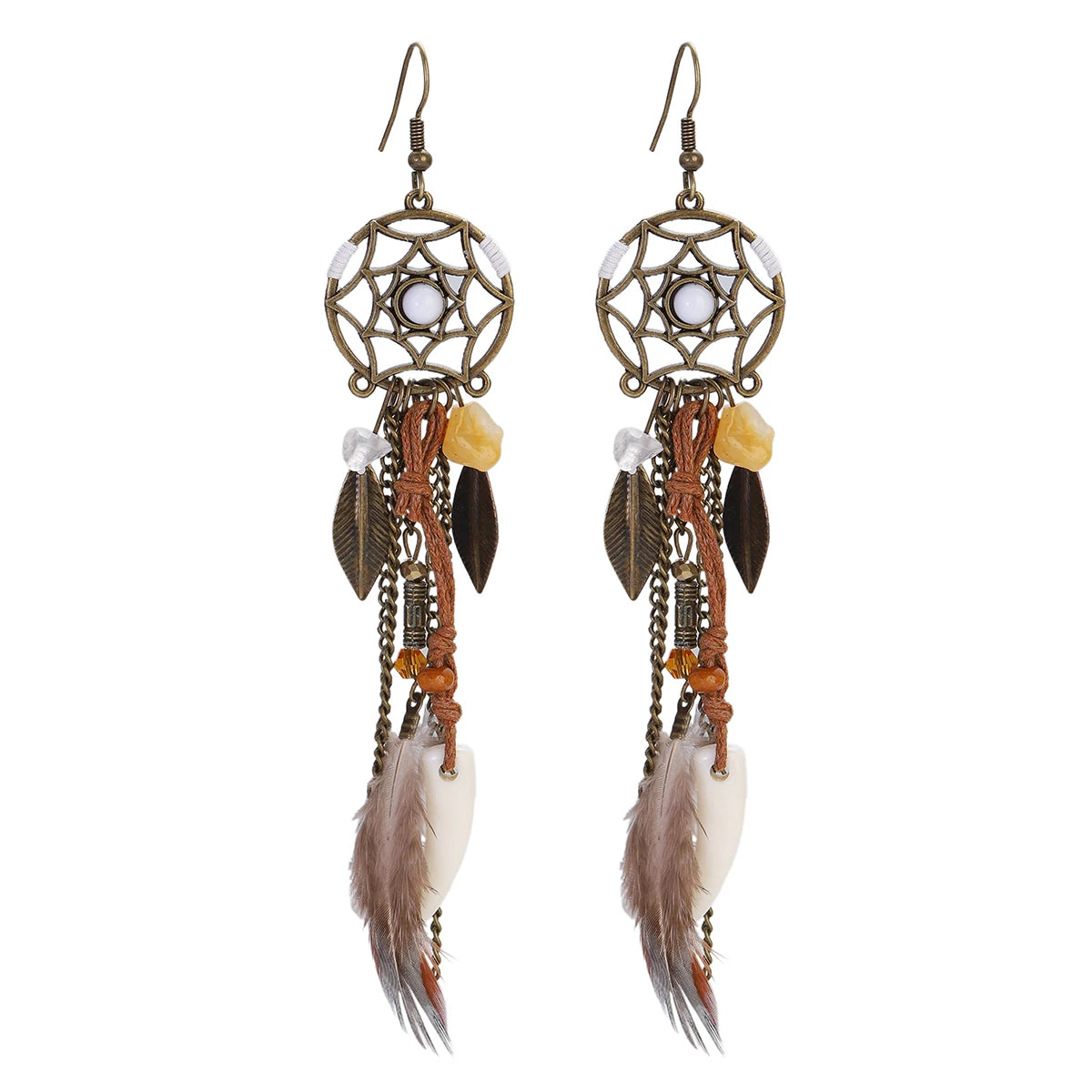 Boho Dream Catcher Feather Tassel Earrings