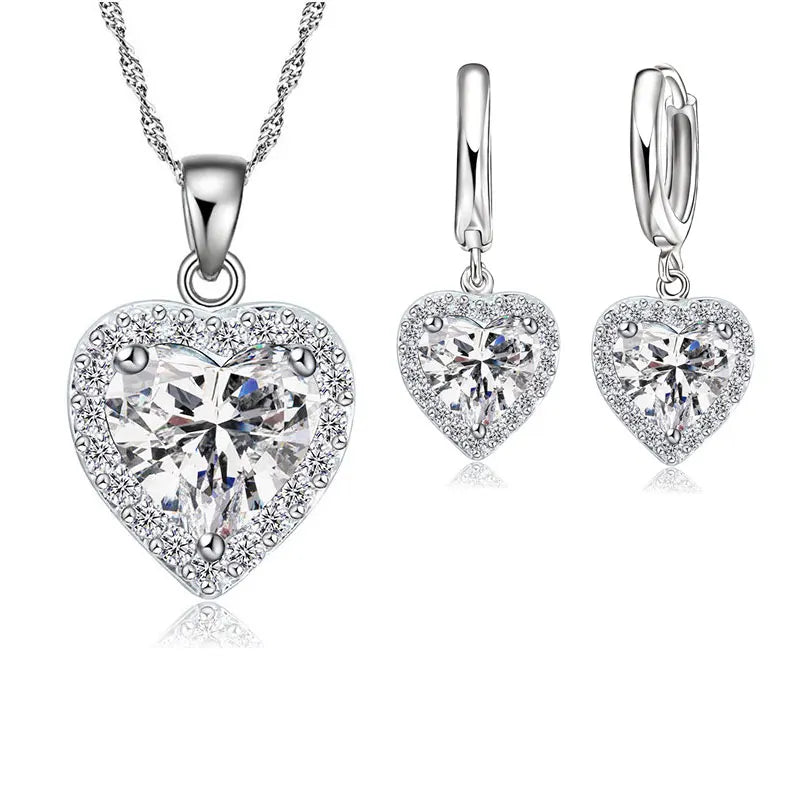 925 Sterling Silver Heart Austrian Crystal Jewelry Set