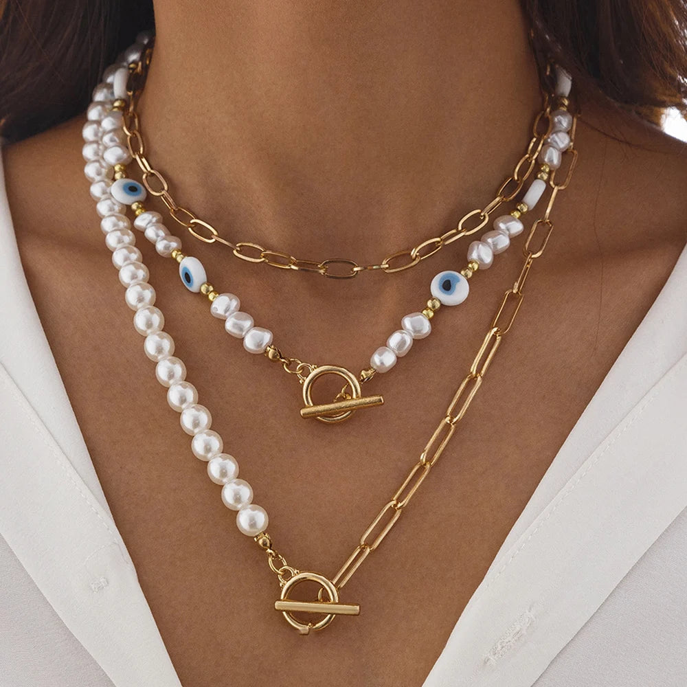 Irregular Pearl Heart Layered Necklace - Elegant Vacation Choker