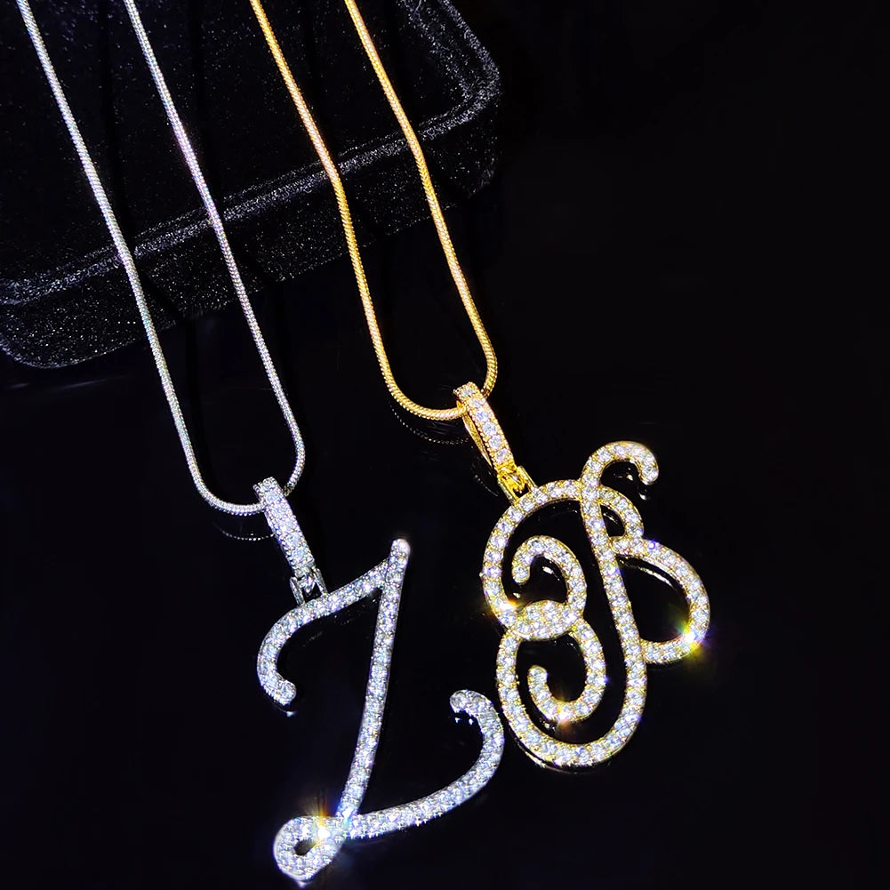 A-Z Cursive Initial Letter Necklace - Minimalist Rope Chain Pendant