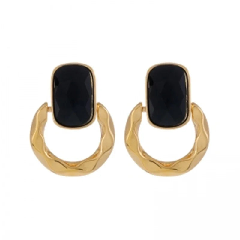 French Black Geometric Dangle Earrings