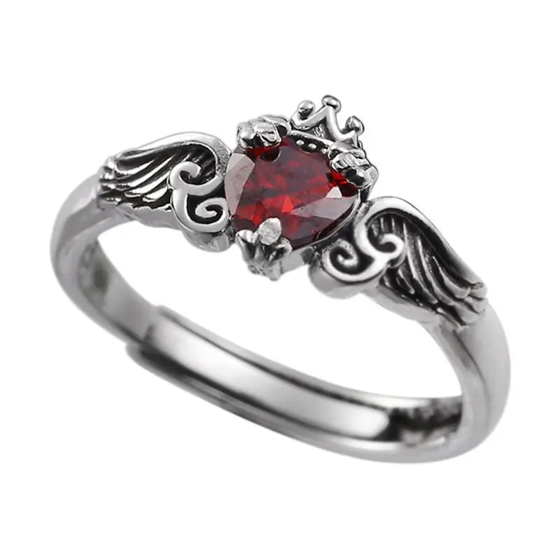 925 Sterling Silver Red Heart Zircon Ring