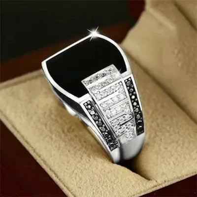 Gold Tone Black Stone Zircon Ring for Men