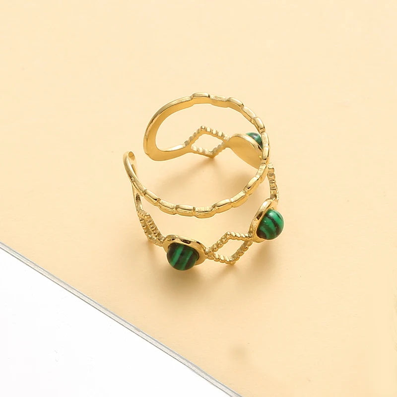 Stainless Steel Natural Stone Open Ring