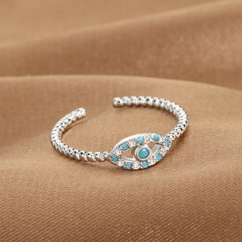 Blue Evil Eye Adjustable Ring