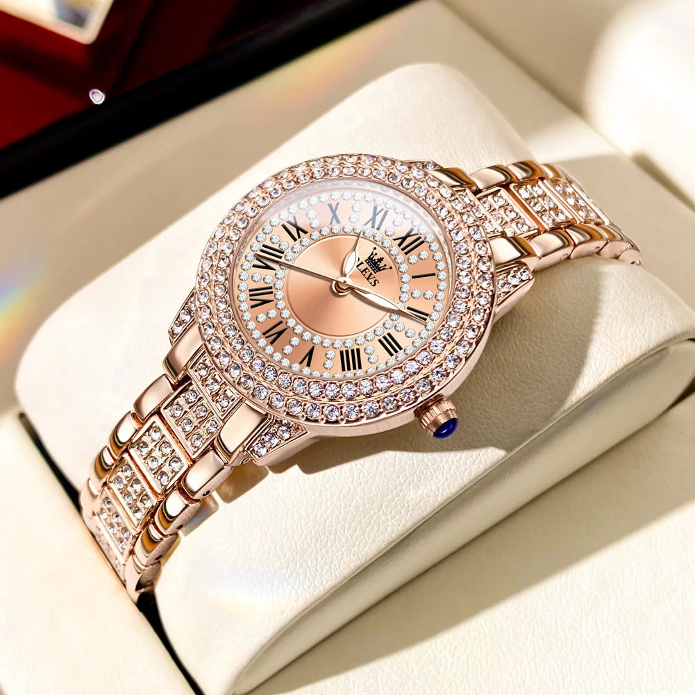 OLEVS Diamond Roman Dial Women's Watch - Waterproof Luminous Quartz