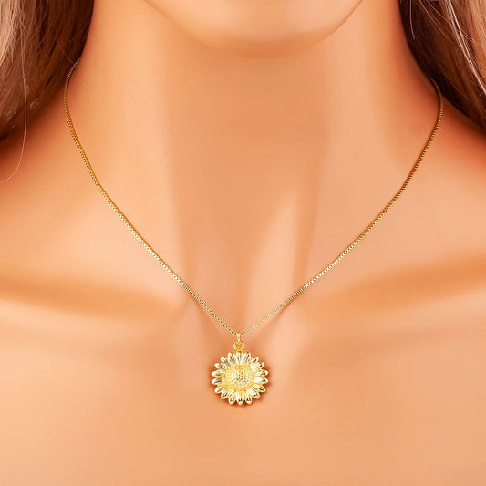 Sunflower Charm Pendant Necklace - Zircon Copper Fashion Jewelry