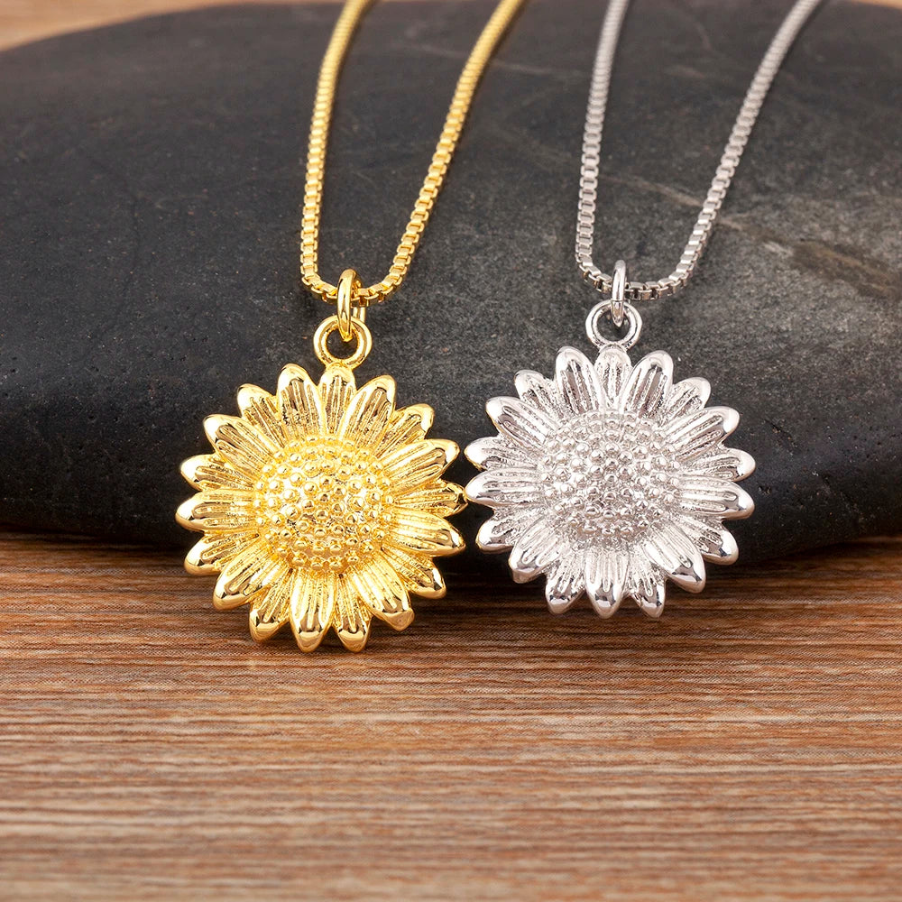 Sunflower Charm Pendant Necklace - Zircon Copper Fashion Jewelry