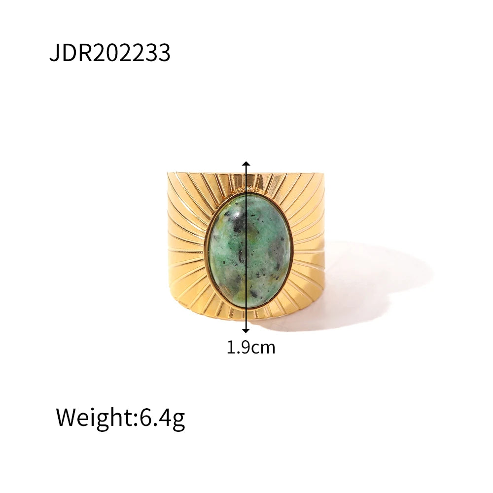 Waterproof Natural Stone Stainless Steel Ring