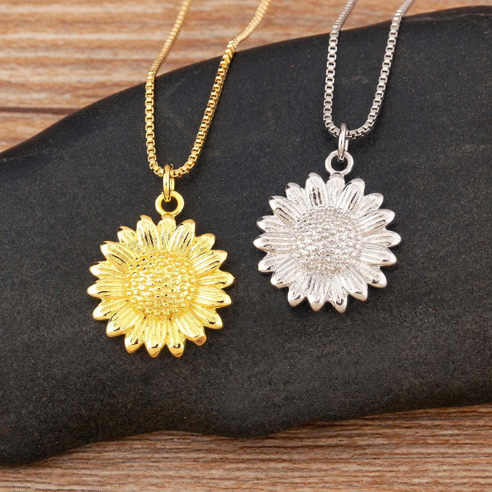 Sunflower Charm Pendant Necklace - Zircon Copper Fashion Jewelry