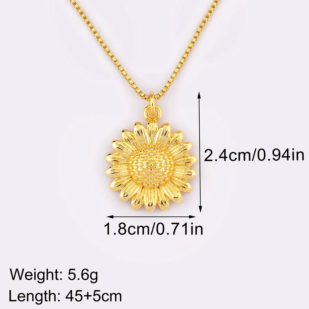 Sunflower Charm Pendant Necklace - Zircon Copper Fashion Jewelry