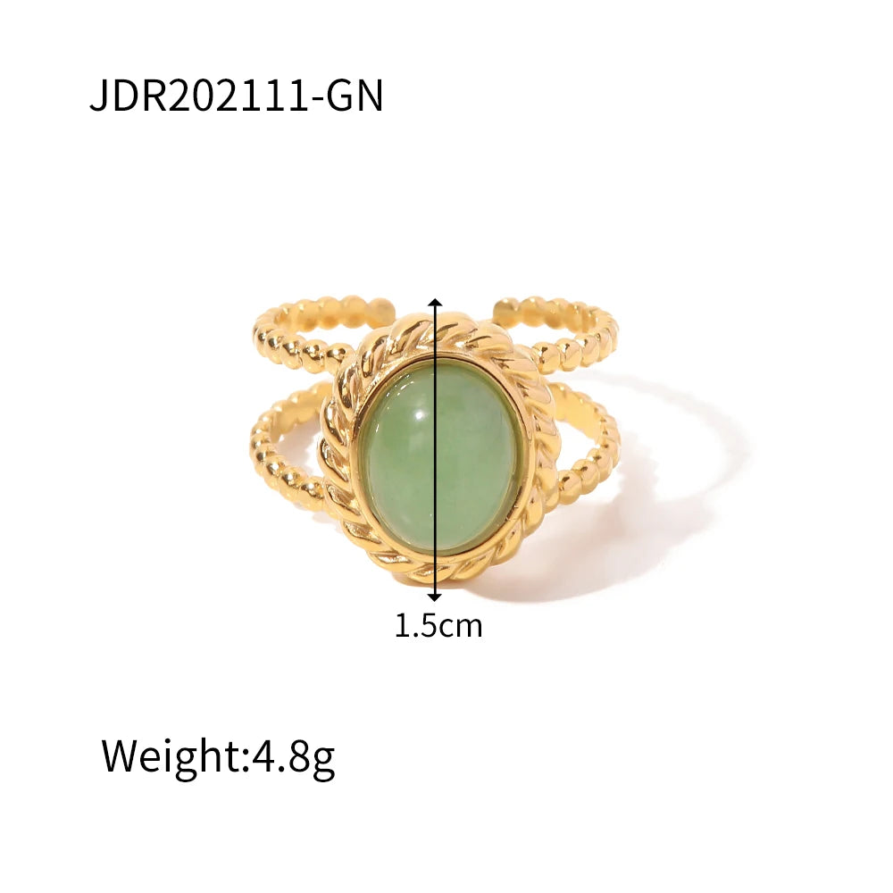 Waterproof Natural Stone Stainless Steel Ring