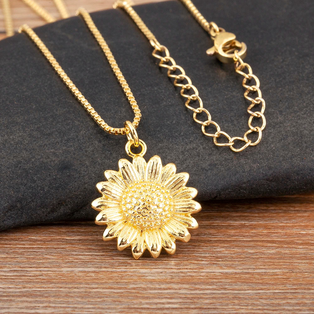 Sunflower Charm Pendant Necklace - Zircon Copper Fashion Jewelry