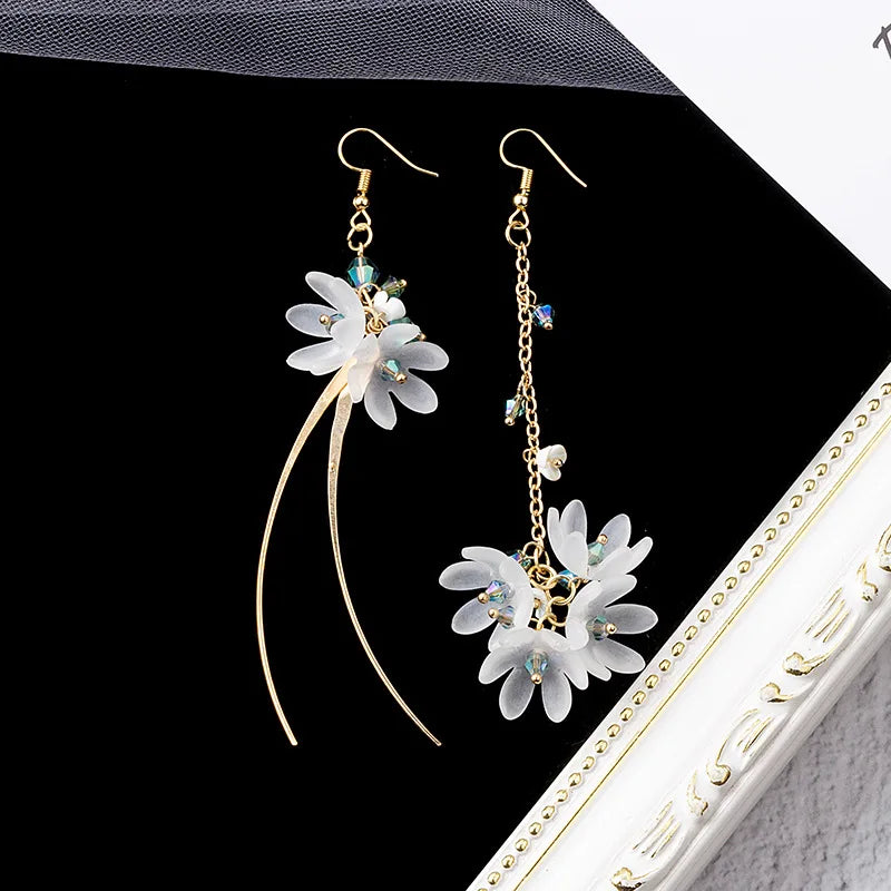 White Acrylic Flower Crystal Earrings