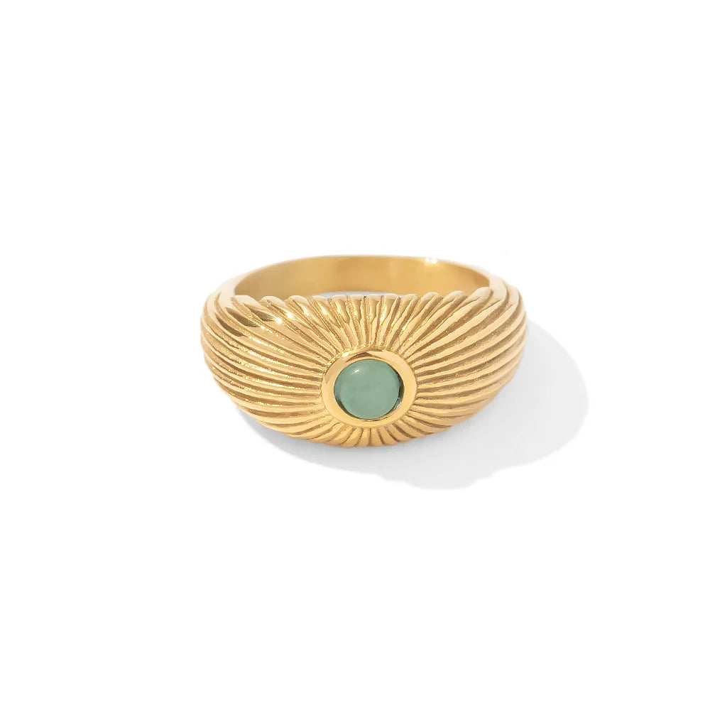 Waterproof Green Stone Open Ring in Stainless Steel
