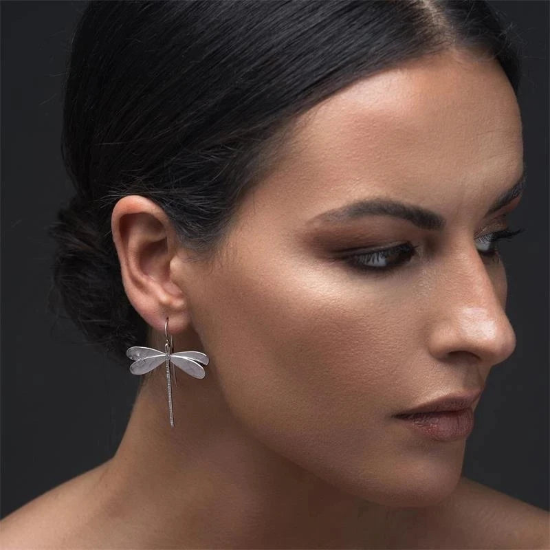 3D Dragonfly Drop Earrings