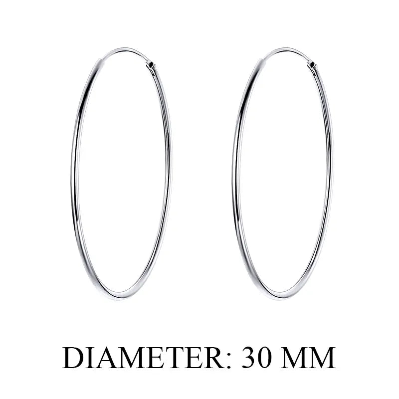 925 Sterling Silver Large Hoop Earrings - 30mm to 50mm