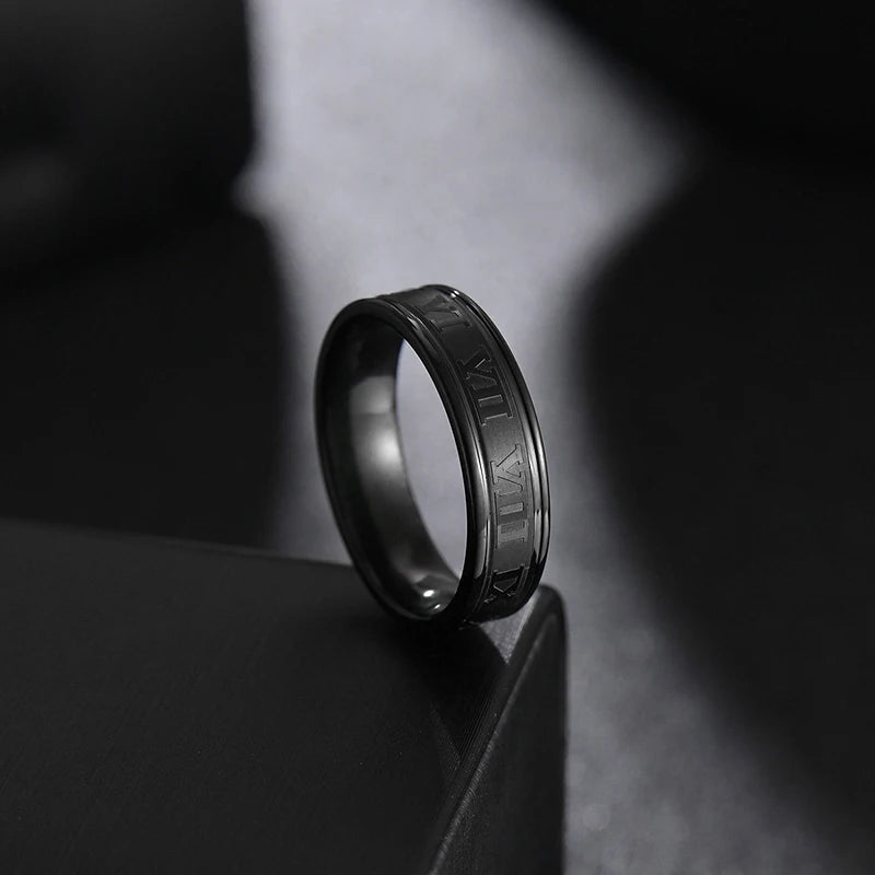 6mm Stainless Steel Roman Numeral Ring