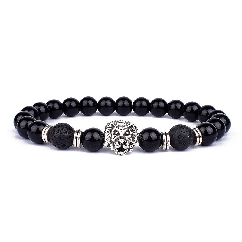 Obsidian Lava Stone Lion Head Bracelet