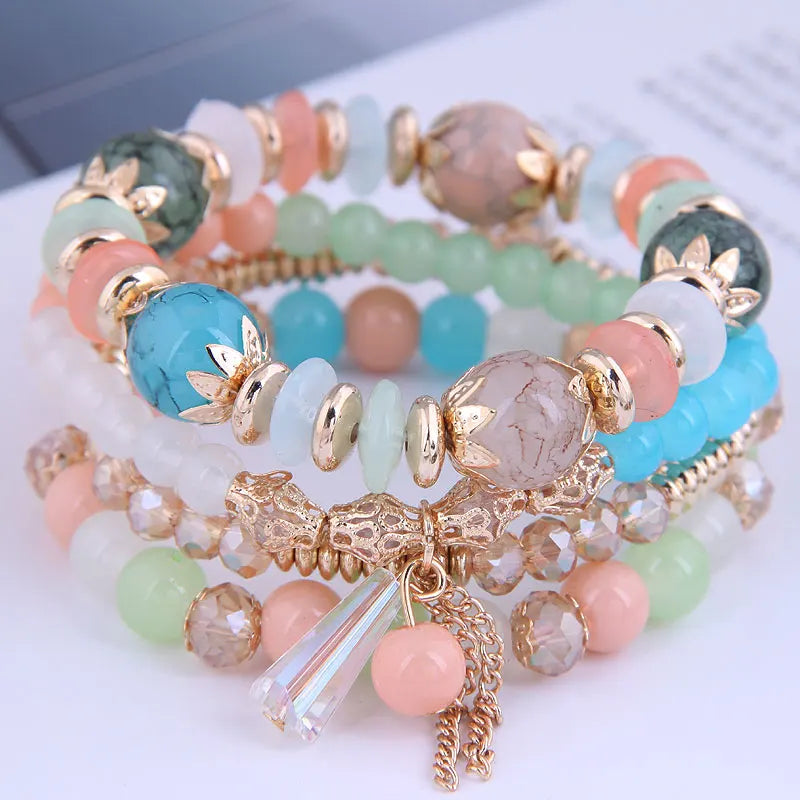 Crystal Boho Tassel Charm Bracelet