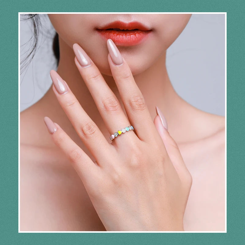 925 Sterling Silver Rainbow Heart Ring