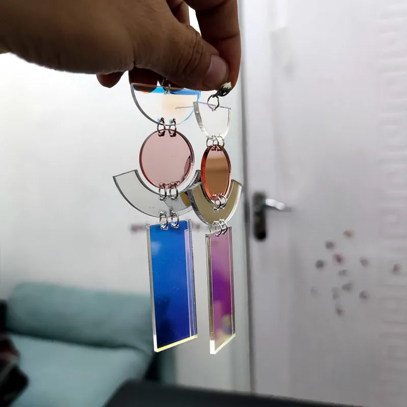 Iridescent Geometric Acrylic Dangle Earrings