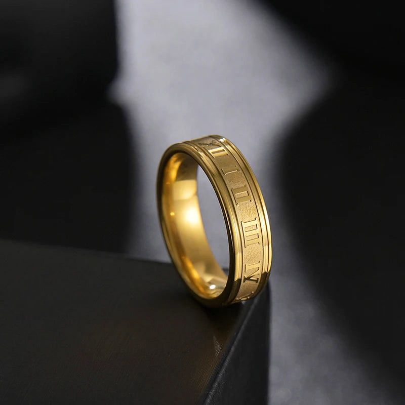 6mm Stainless Steel Roman Numeral Ring