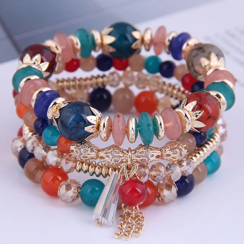 Crystal Boho Tassel Charm Bracelet