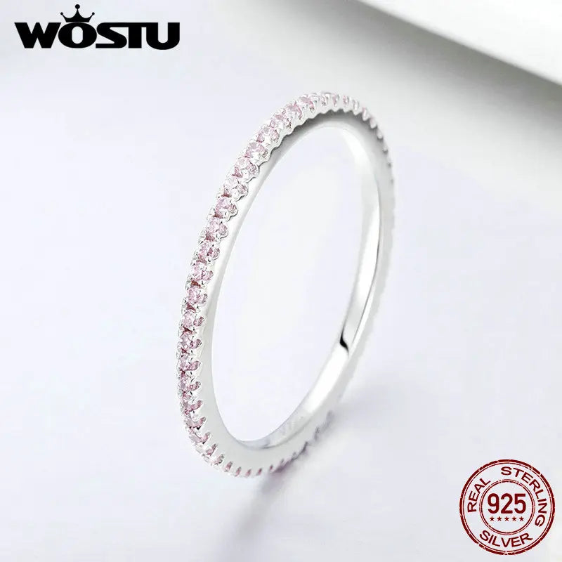 925 Sterling Silver Pink CZ Circle Stackable Ring