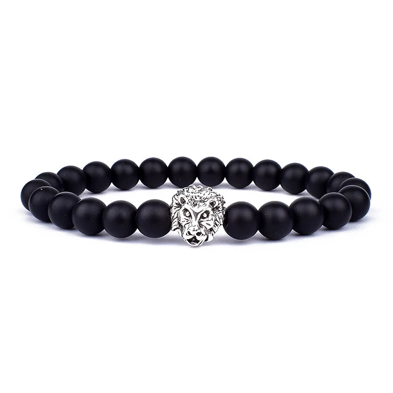 Obsidian Lava Stone Lion Head Bracelet