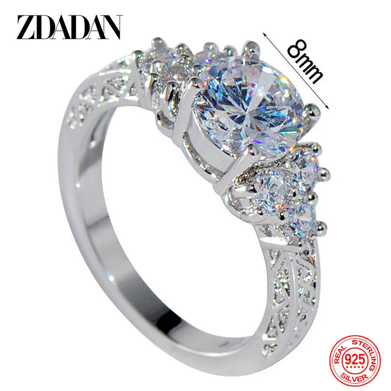 925 Sterling Silver 8mm Zircon Ring