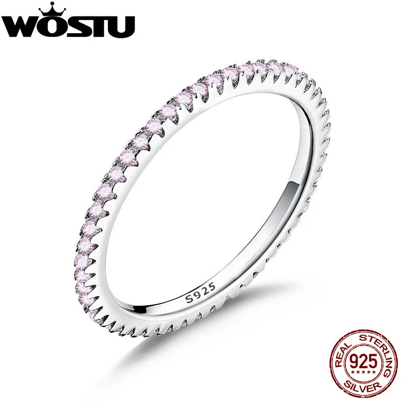 925 Sterling Silver Pink CZ Circle Stackable Ring