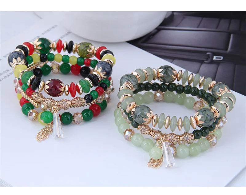 Crystal Boho Tassel Charm Bracelet