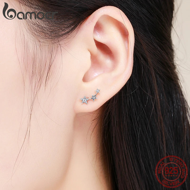 925 Sterling Silver Cubic Zirconia Star Drop Earrings