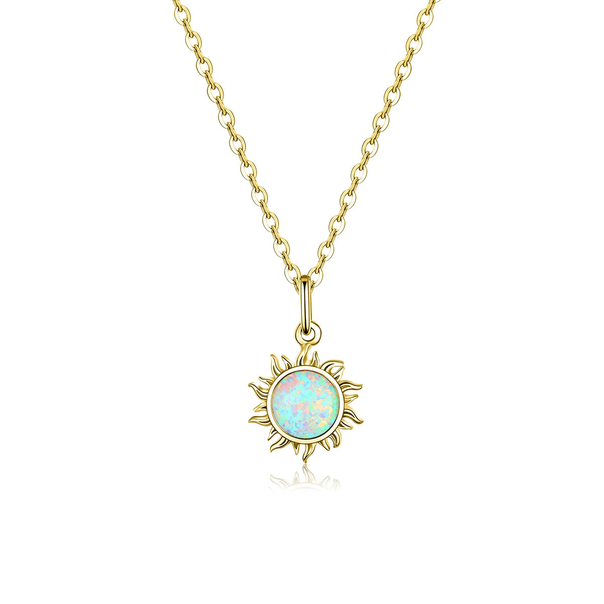 BAMOER 925 Sterling Silver White Opal Sun Necklace - Apollo Pendant