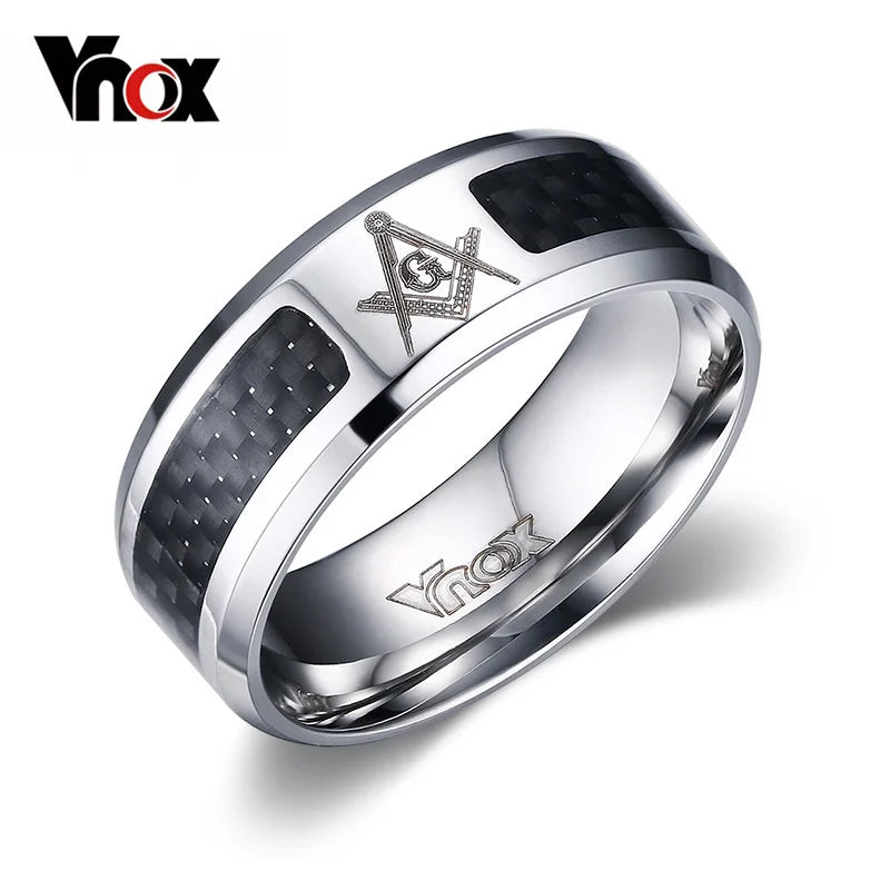 8mm Stainless Steel Carbon Fiber Masonic Ring
