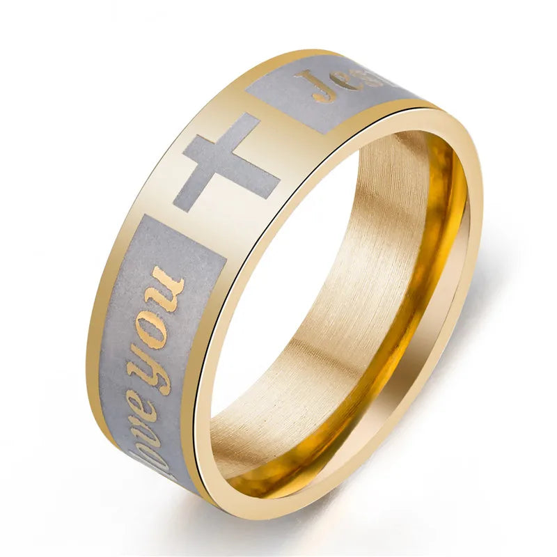 Titanium Steel Christian Cross Bible Ring