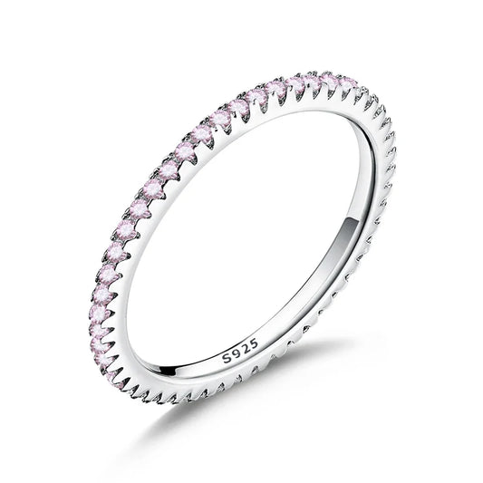 925 Sterling Silver Pink CZ Circle Stackable Ring