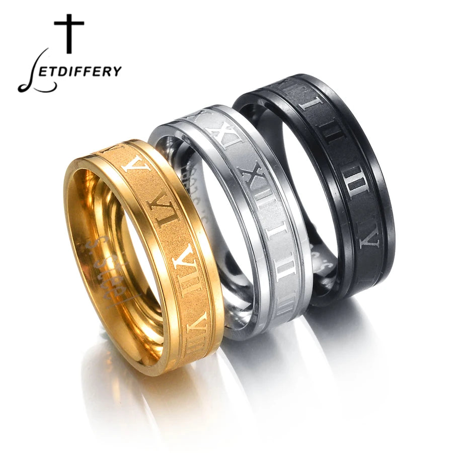 6mm Stainless Steel Roman Numeral Ring