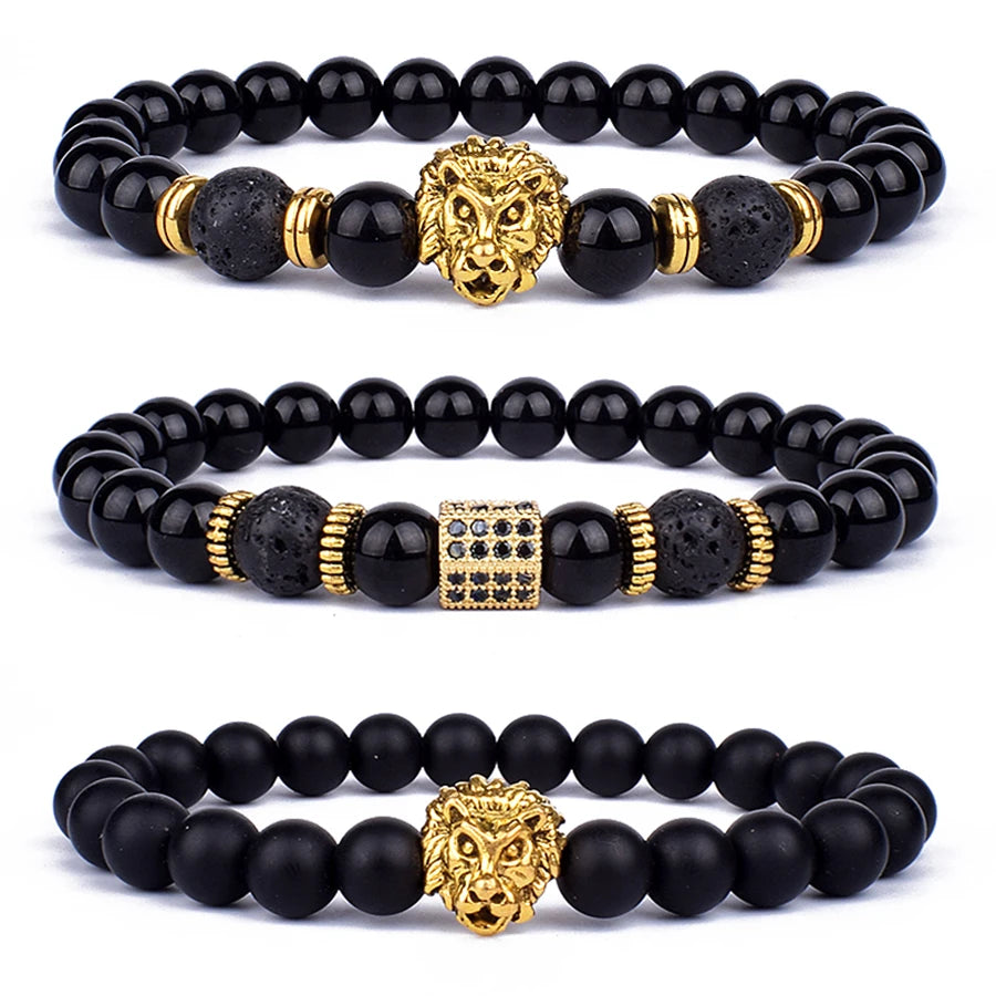 Obsidian Lava Stone Lion Head Bracelet